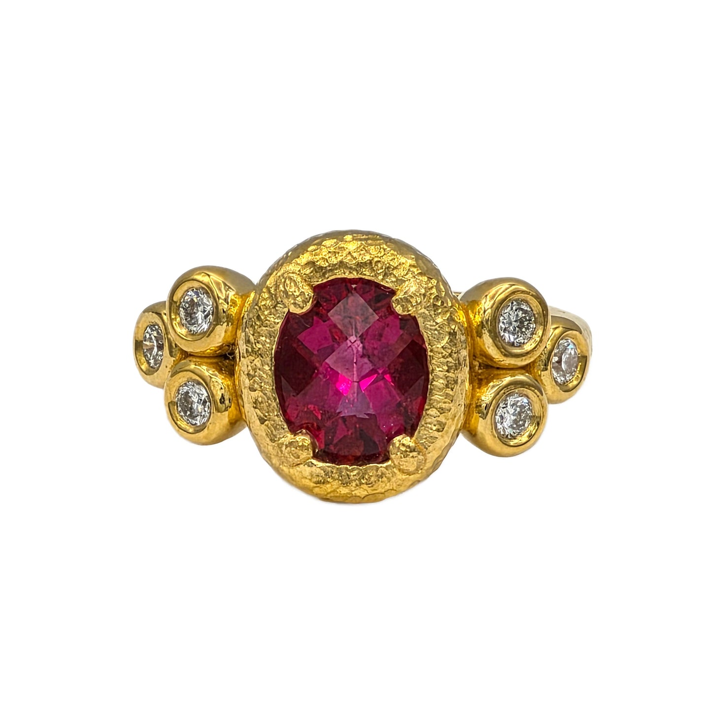 Rubellite Tourmaline and Diamond Ring in 22K yellow gold