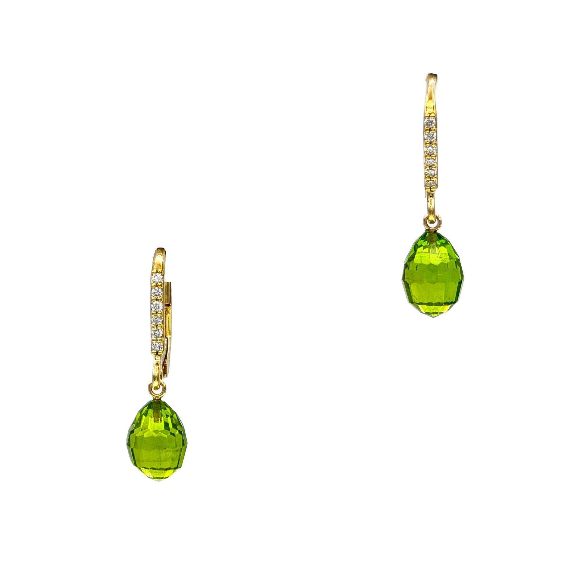 14K yellow gold peridot and diamond earrings