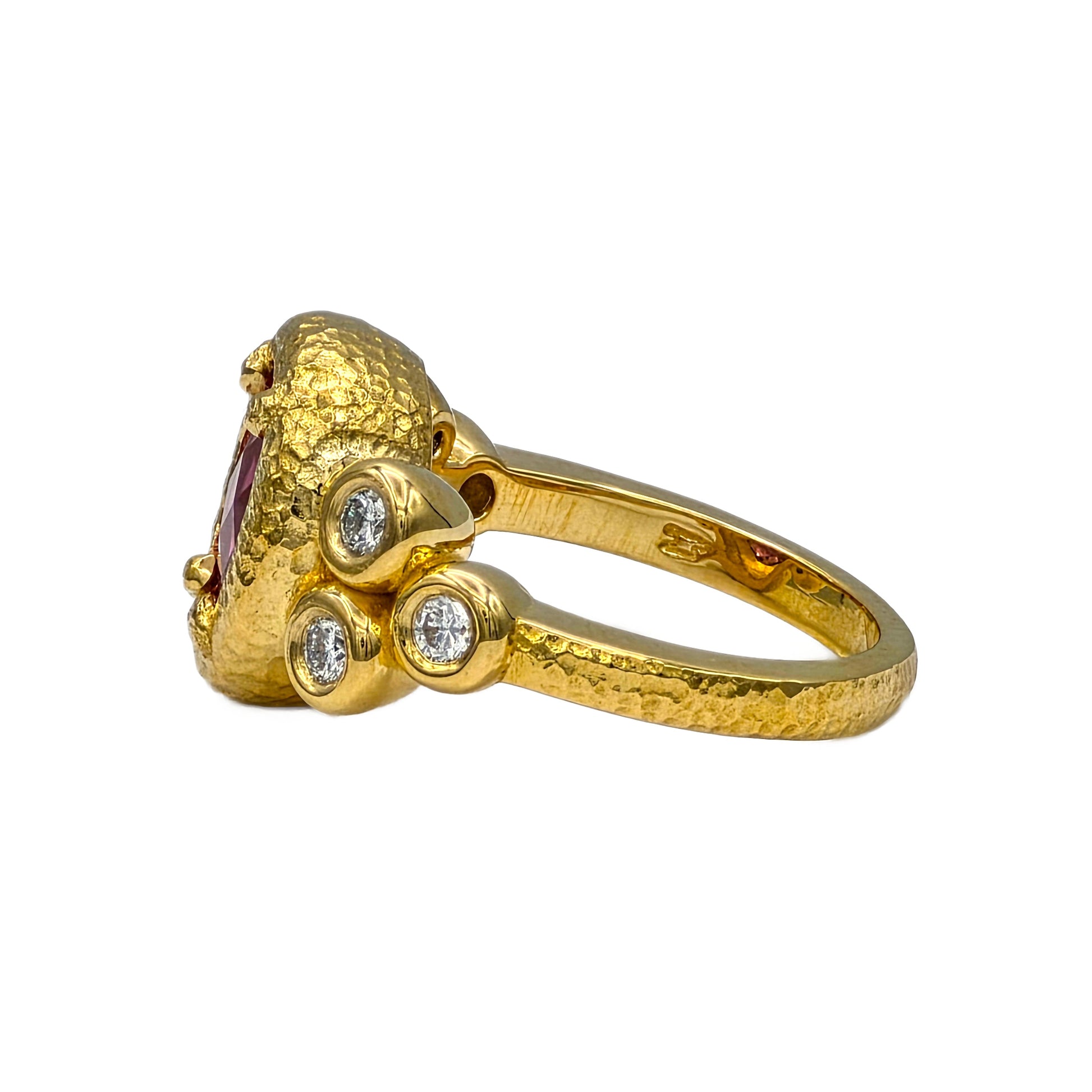 Rubellite Tourmaline and Diamond Ring in 22K yellow gold