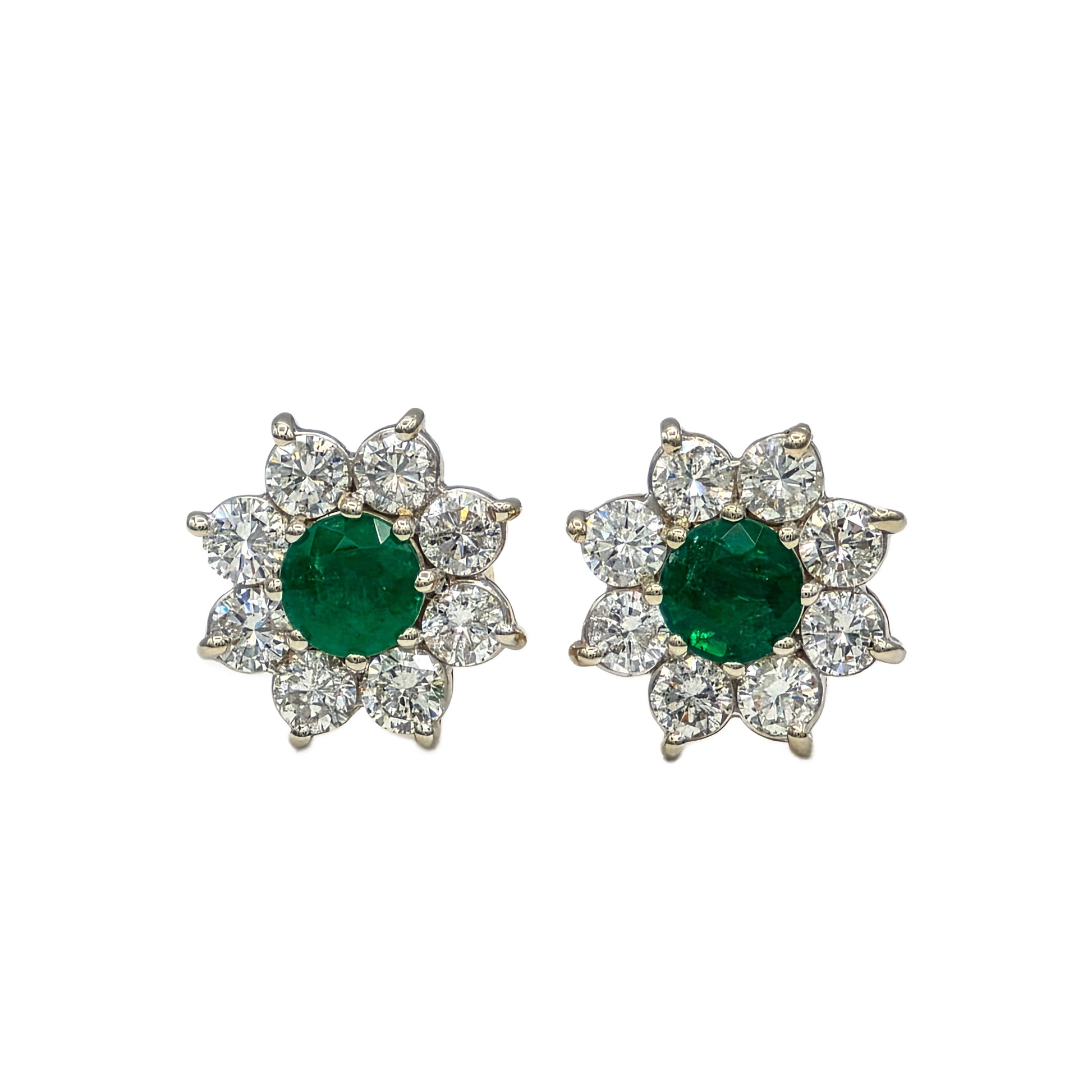 Emerald and Diamond Earrings in 14K Gold
