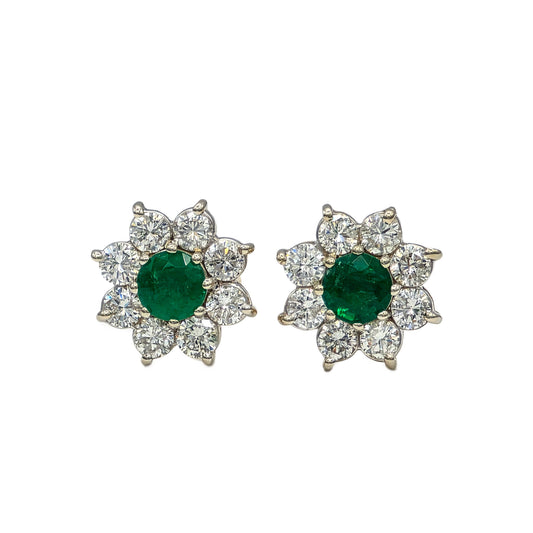 Emerald and Diamond Earrings in 14K Gold