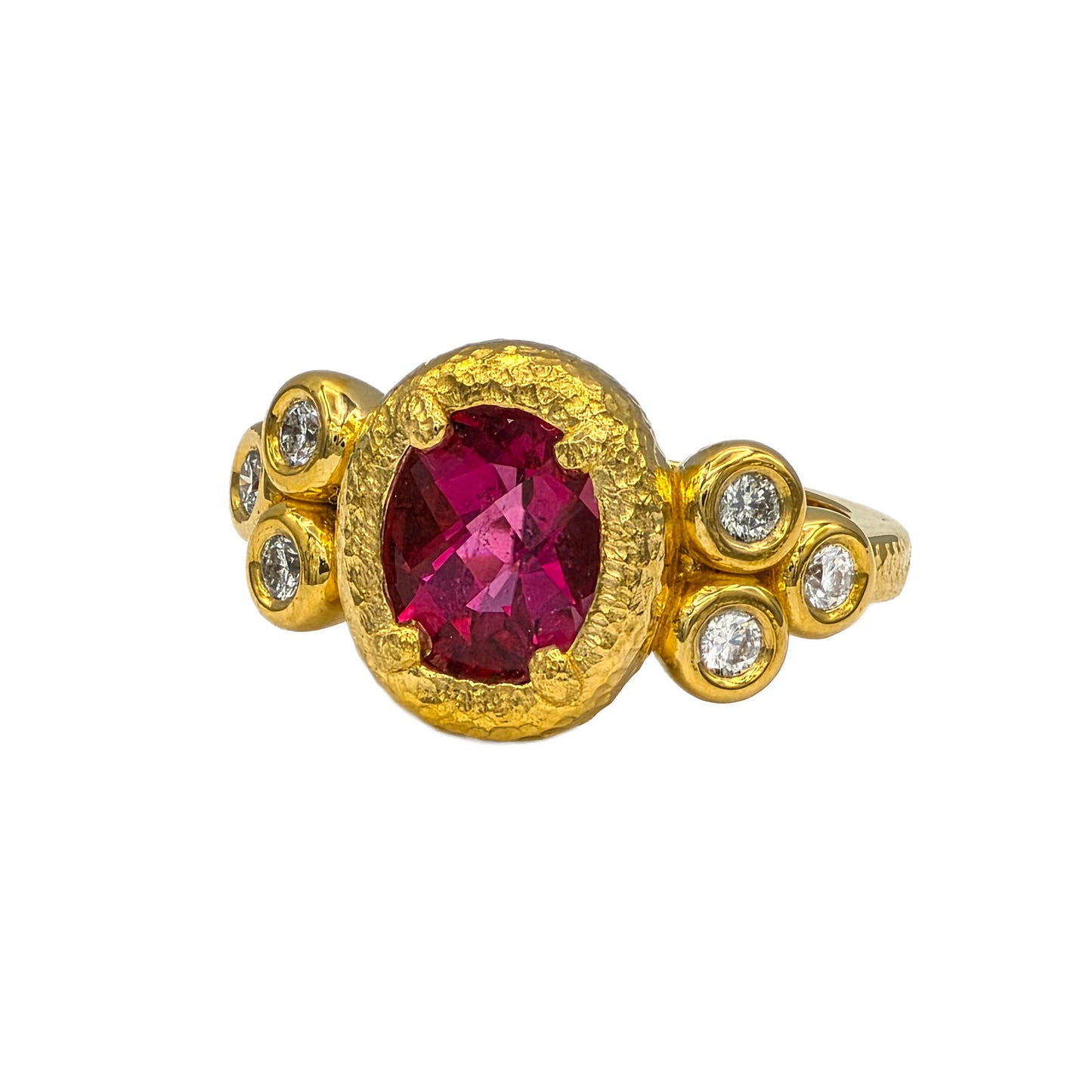 Rubellite Tourmaline and Diamond Ring in 22K yellow gold