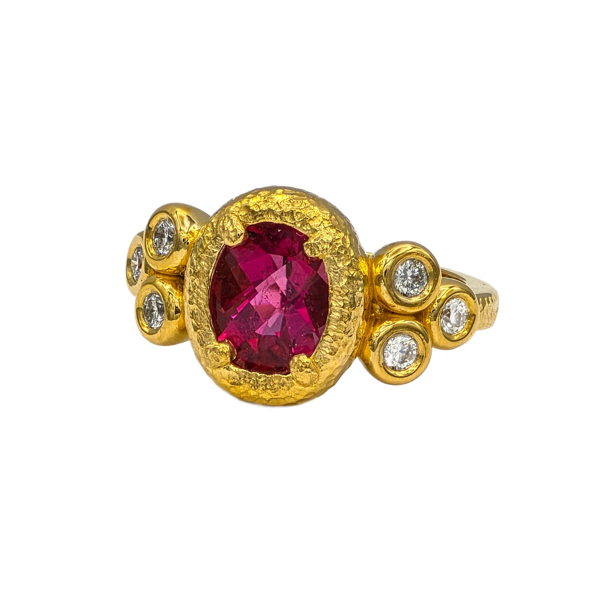 Rubellite Tourmaline and Diamond Ring in 22K yellow gold