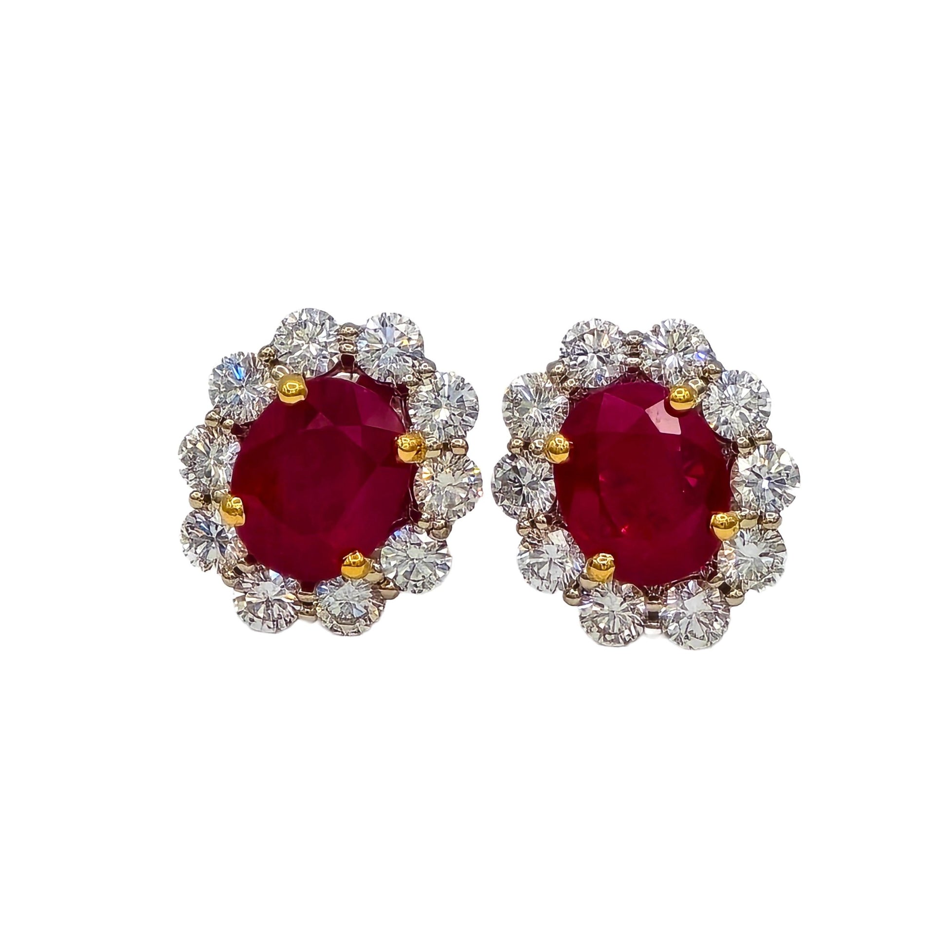 5.03 Ctw Burma Ruby Earrings with 2.01 Ctw round brilliant cut diamond earrings in 14K white gold