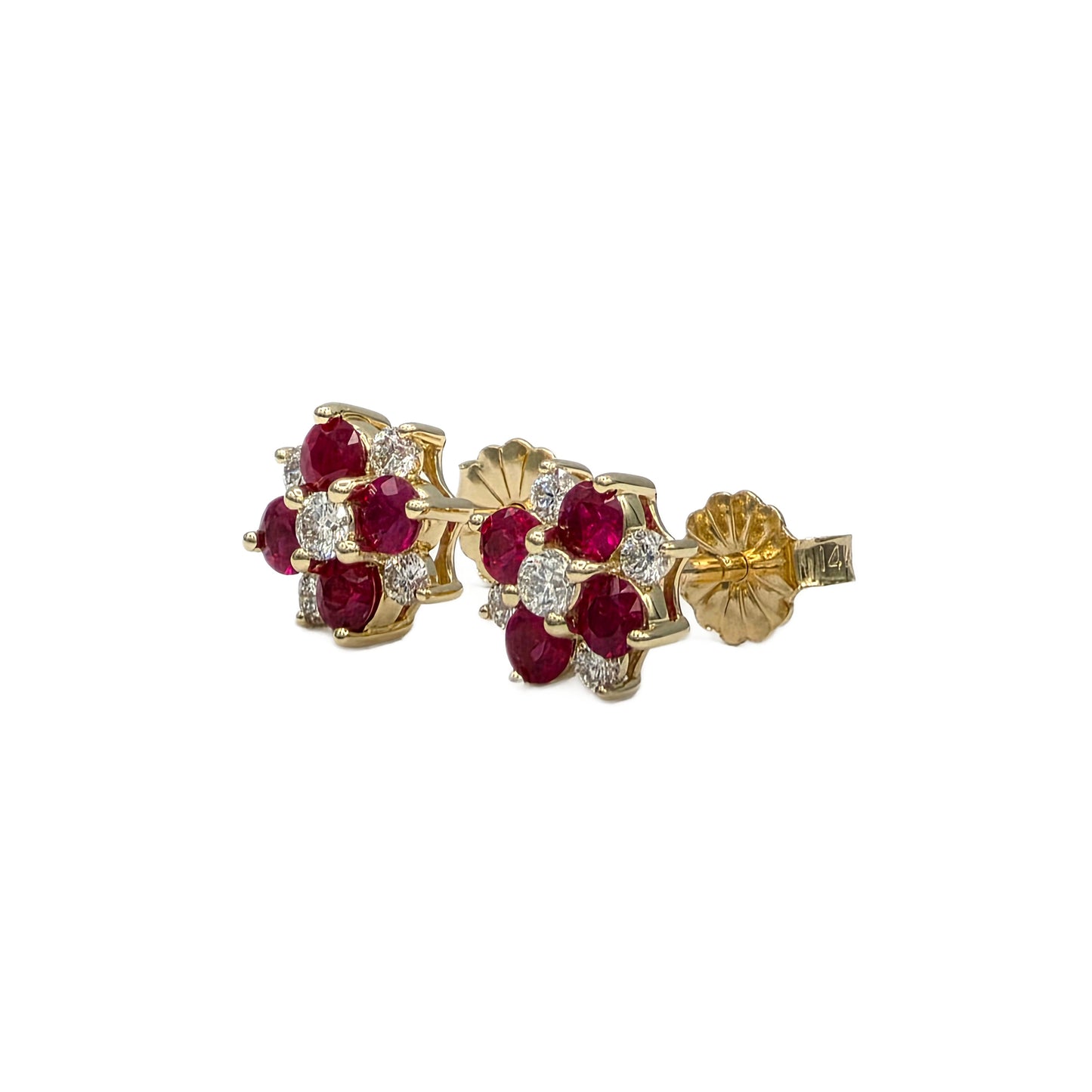 14K Ruby and Diamond Cluster Earrings