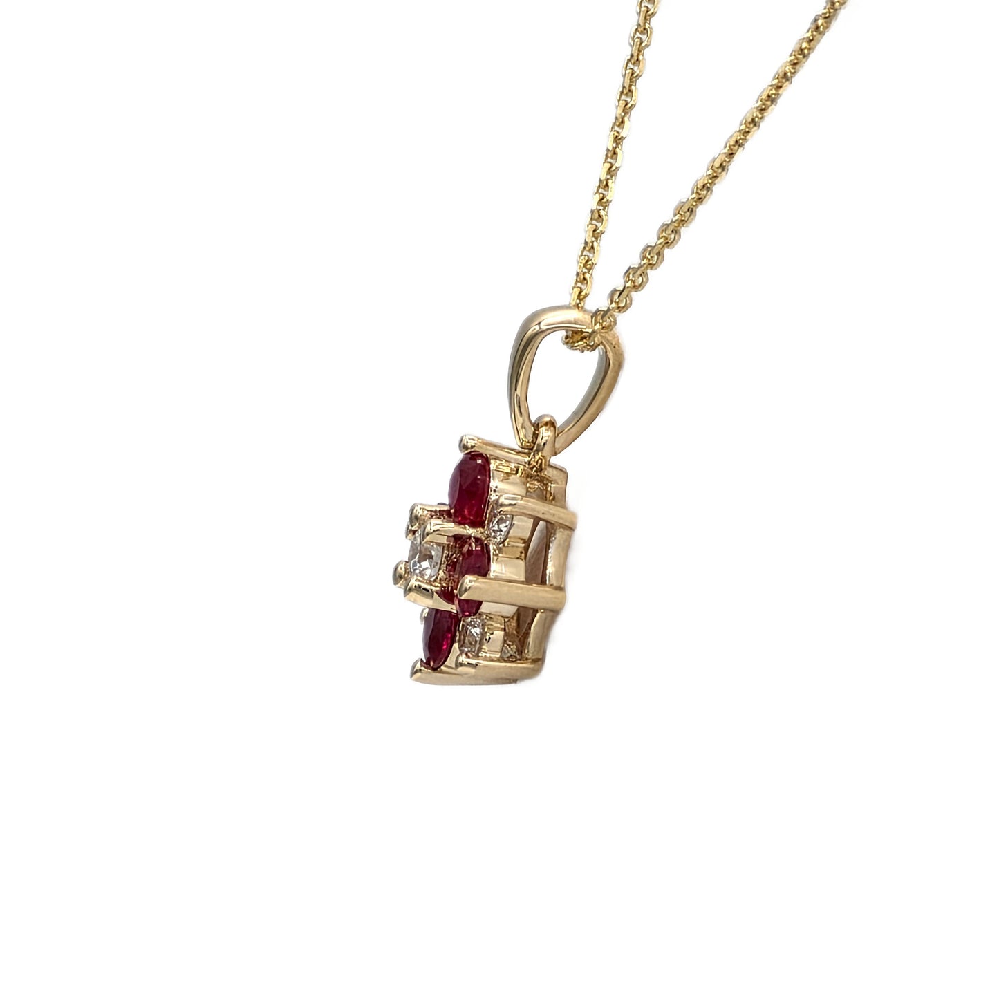 14K yellow gold natural ruby and diamond cluster pendant