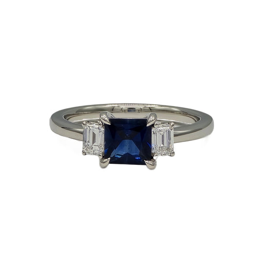 Blue Sapphire and Diamond Ring in Platinum