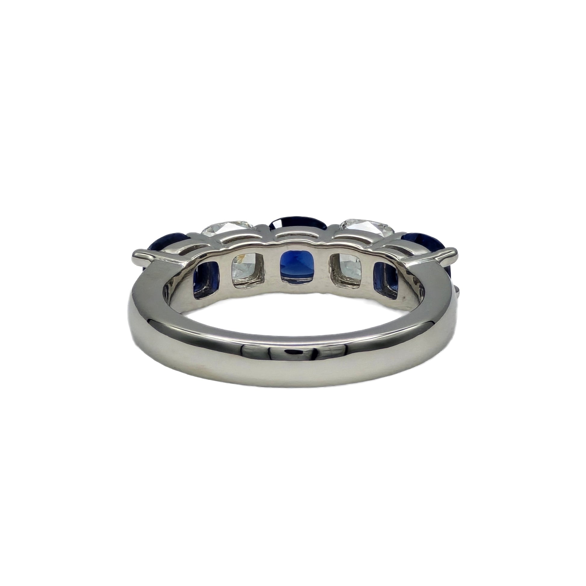 Cushion Cut Sapphire and Diamond Band in Platinum