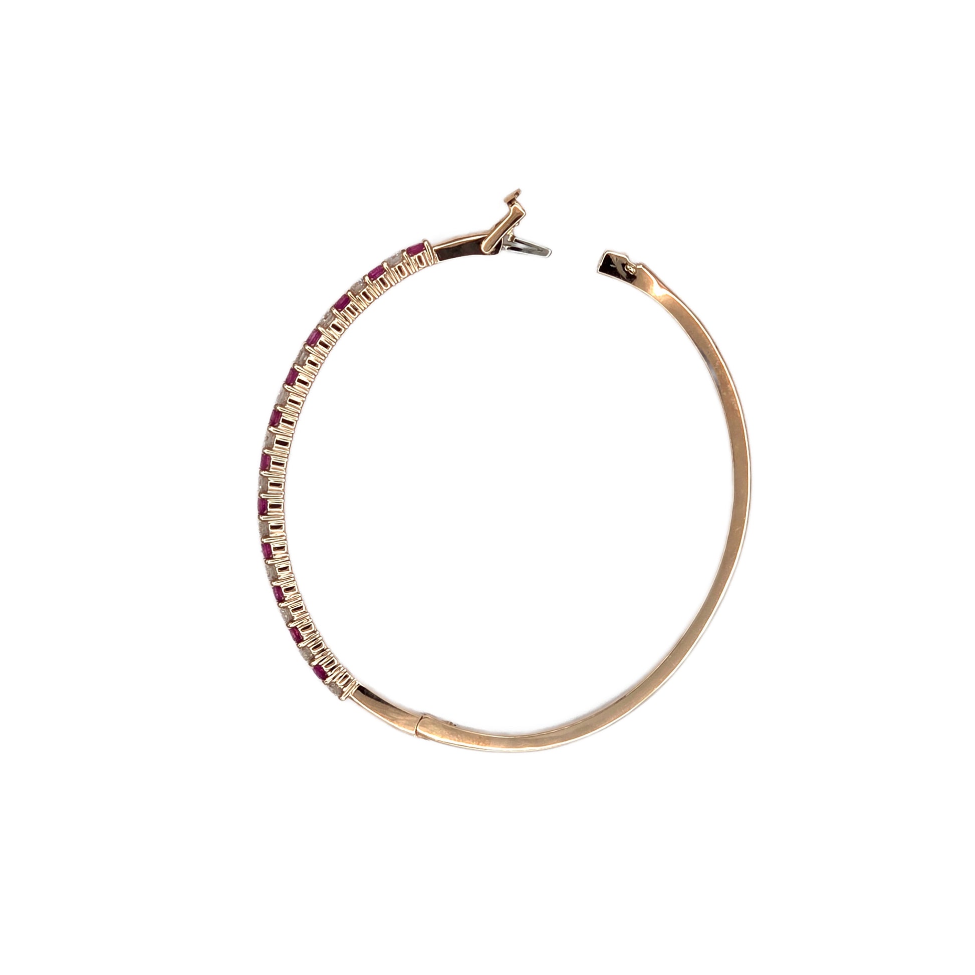 Pink Sapphire and Diamond Bangle Bracelet in 14K Rose Gold