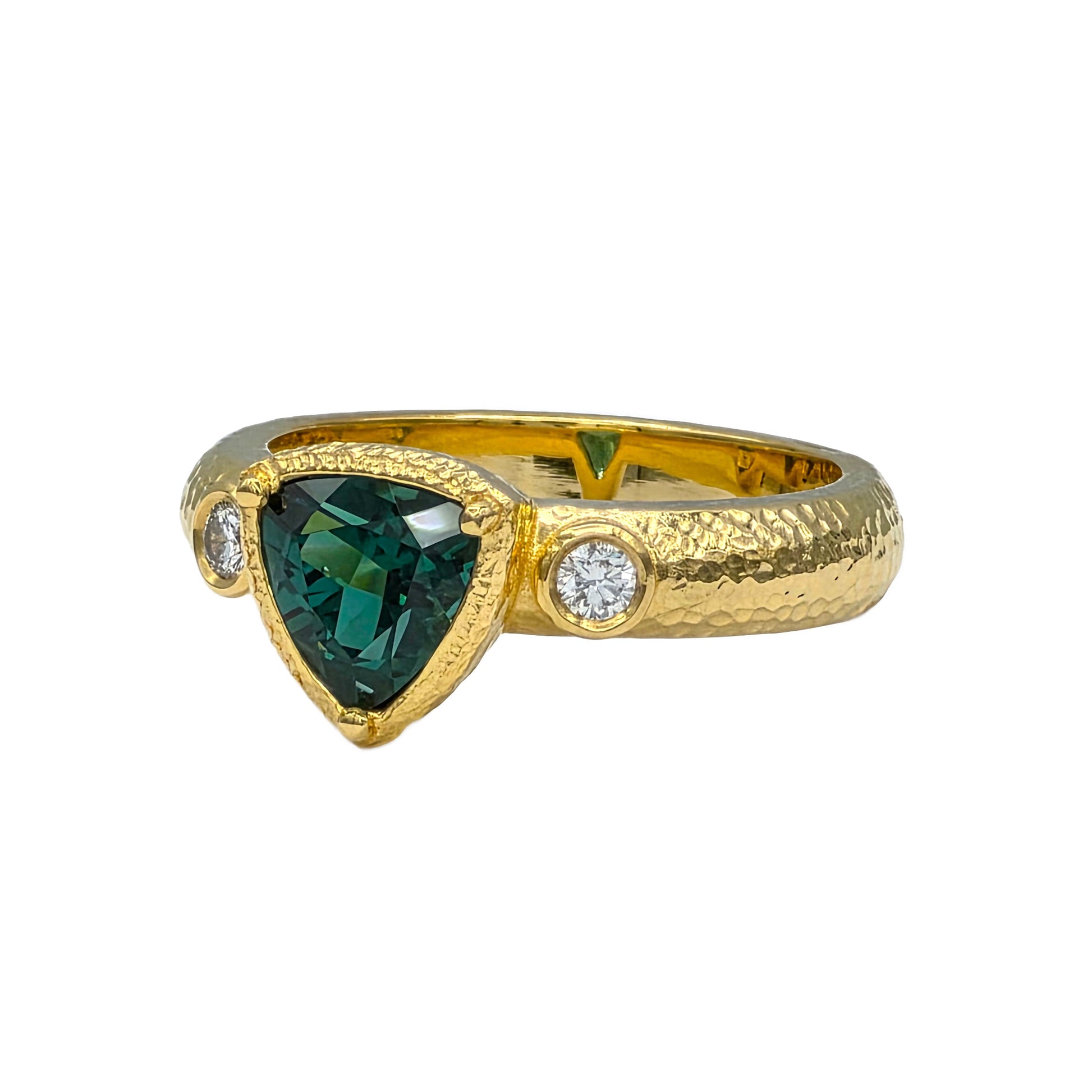Trillion Cut Tourmaline and Diamond Ring in 22K Yellow Gold