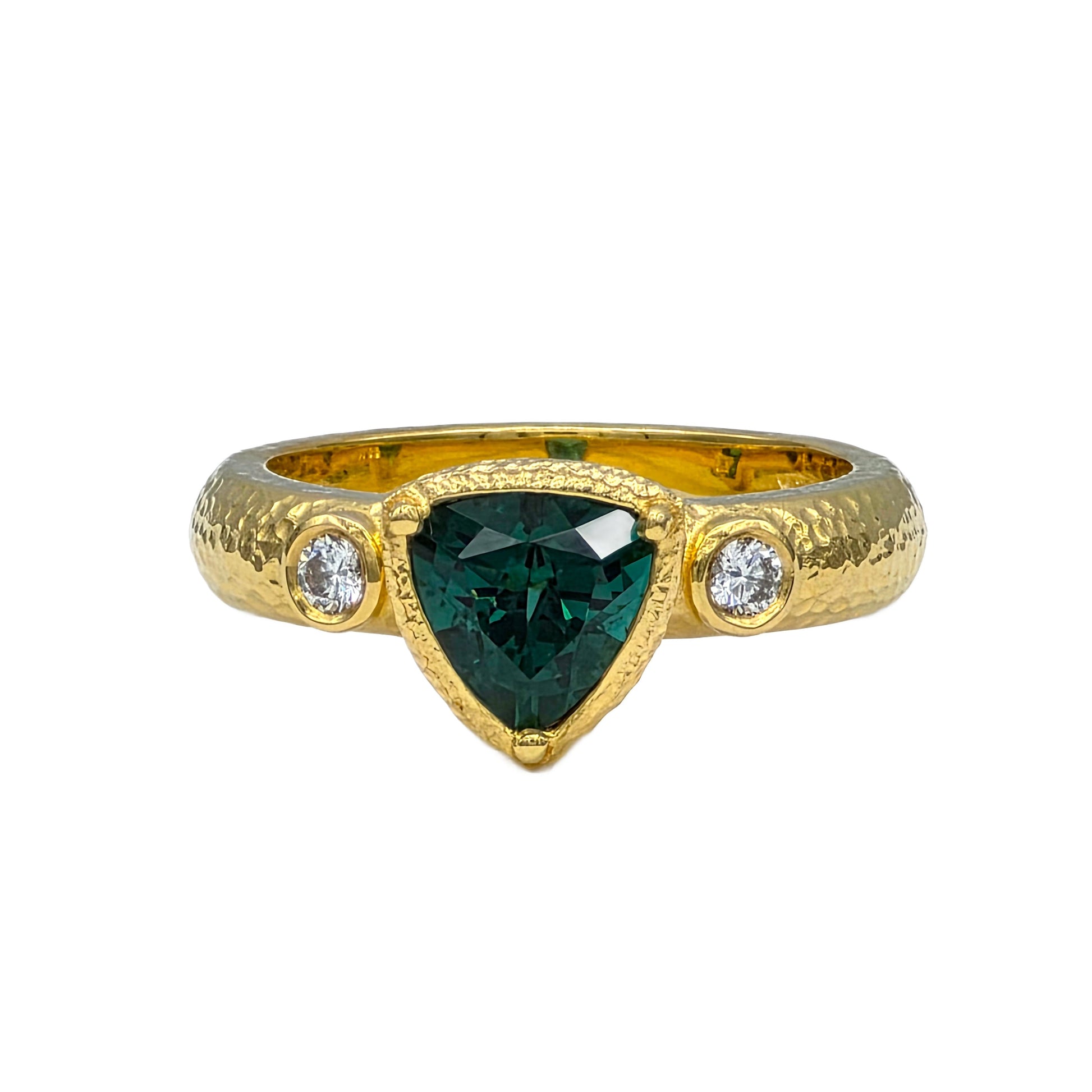 1.30 Carat Green Tourmaline and 0.12 Carat Total Weight Ring in 22K Gold