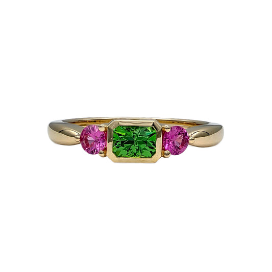 Tsavorite Garnet and Pink Sapphire Ring in 14K Yellow Gold