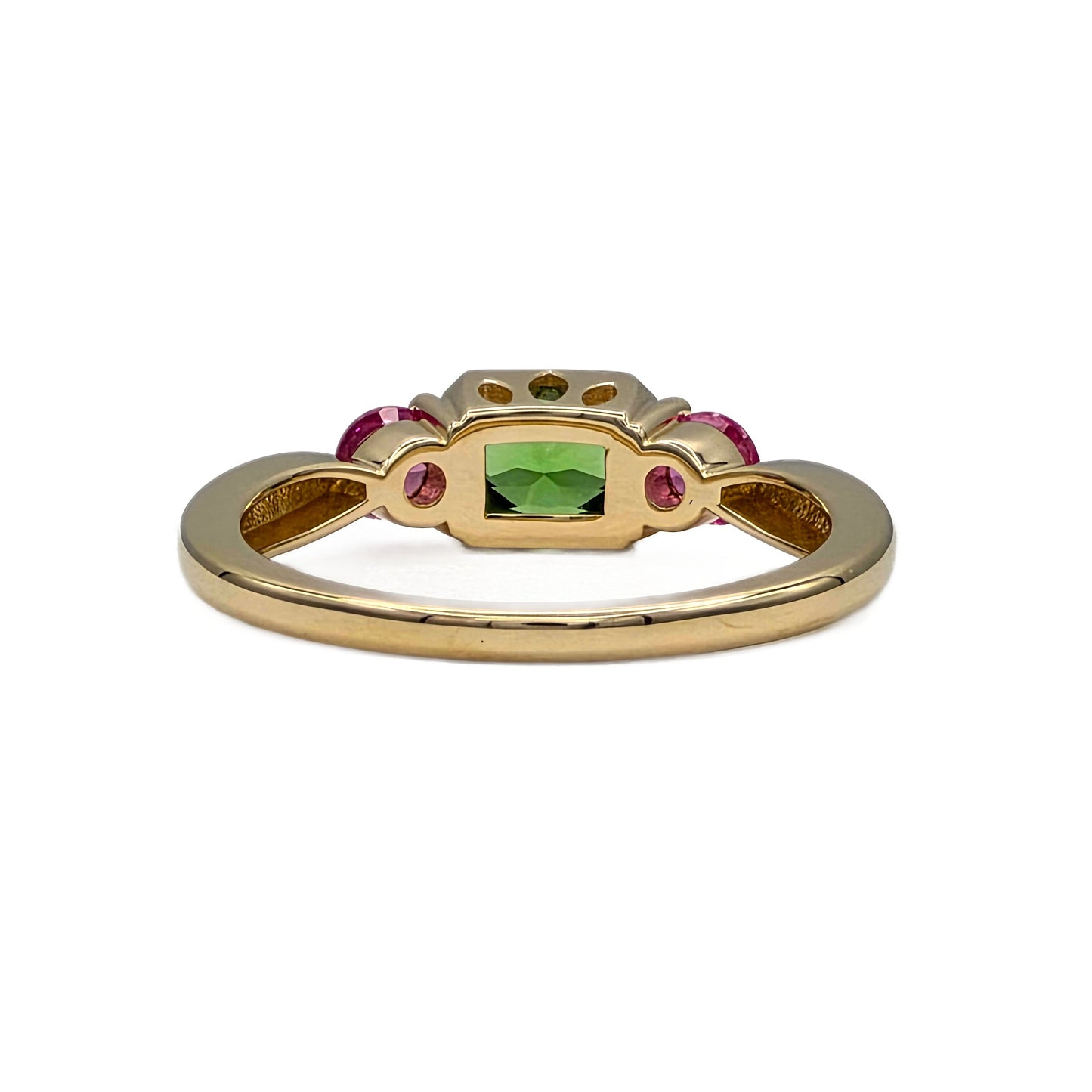 Tsavorite Garnet and Pink Sapphire Ring in 14K Yellow Gold
