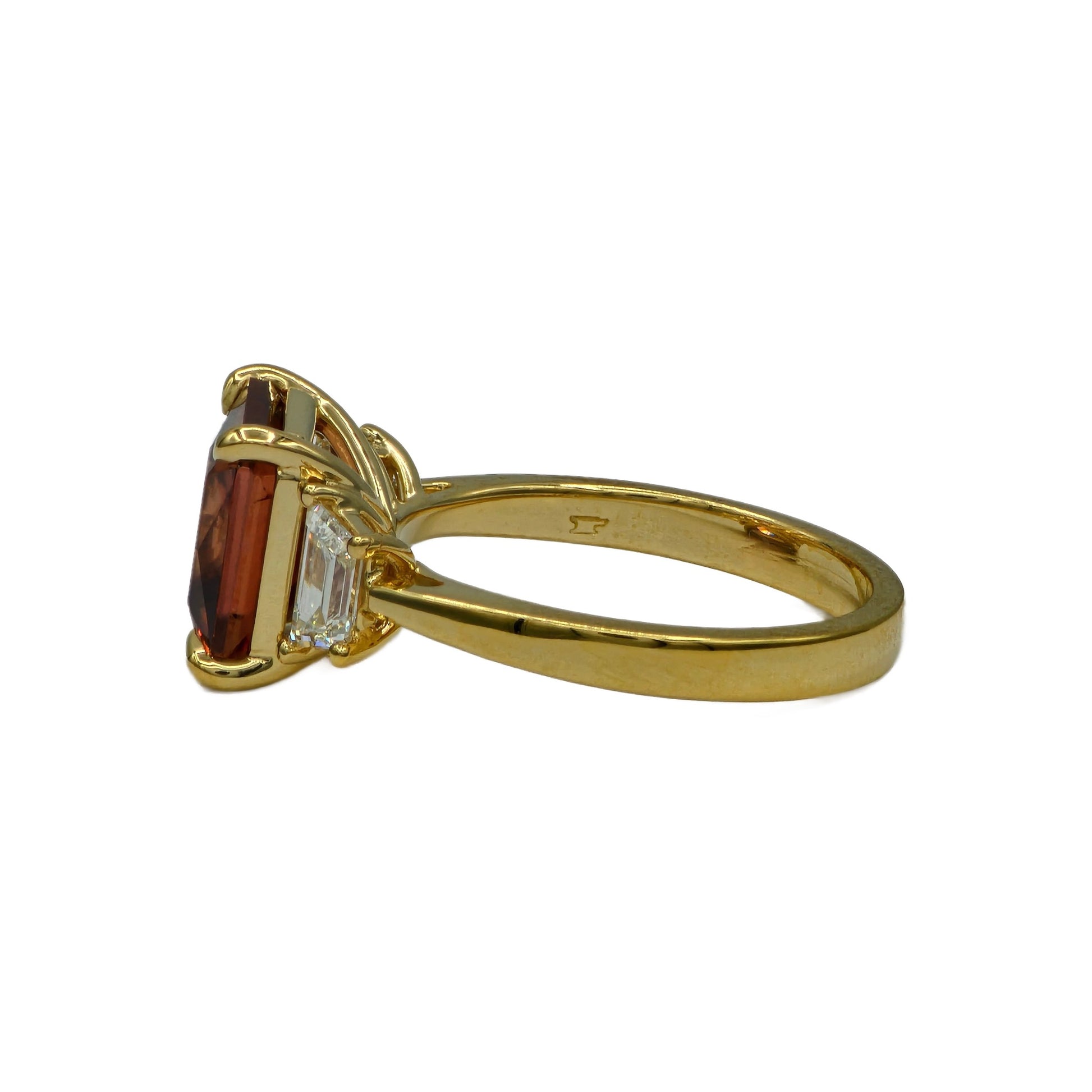 18K Yellow Gold Peach Zircon and Diamond Ring