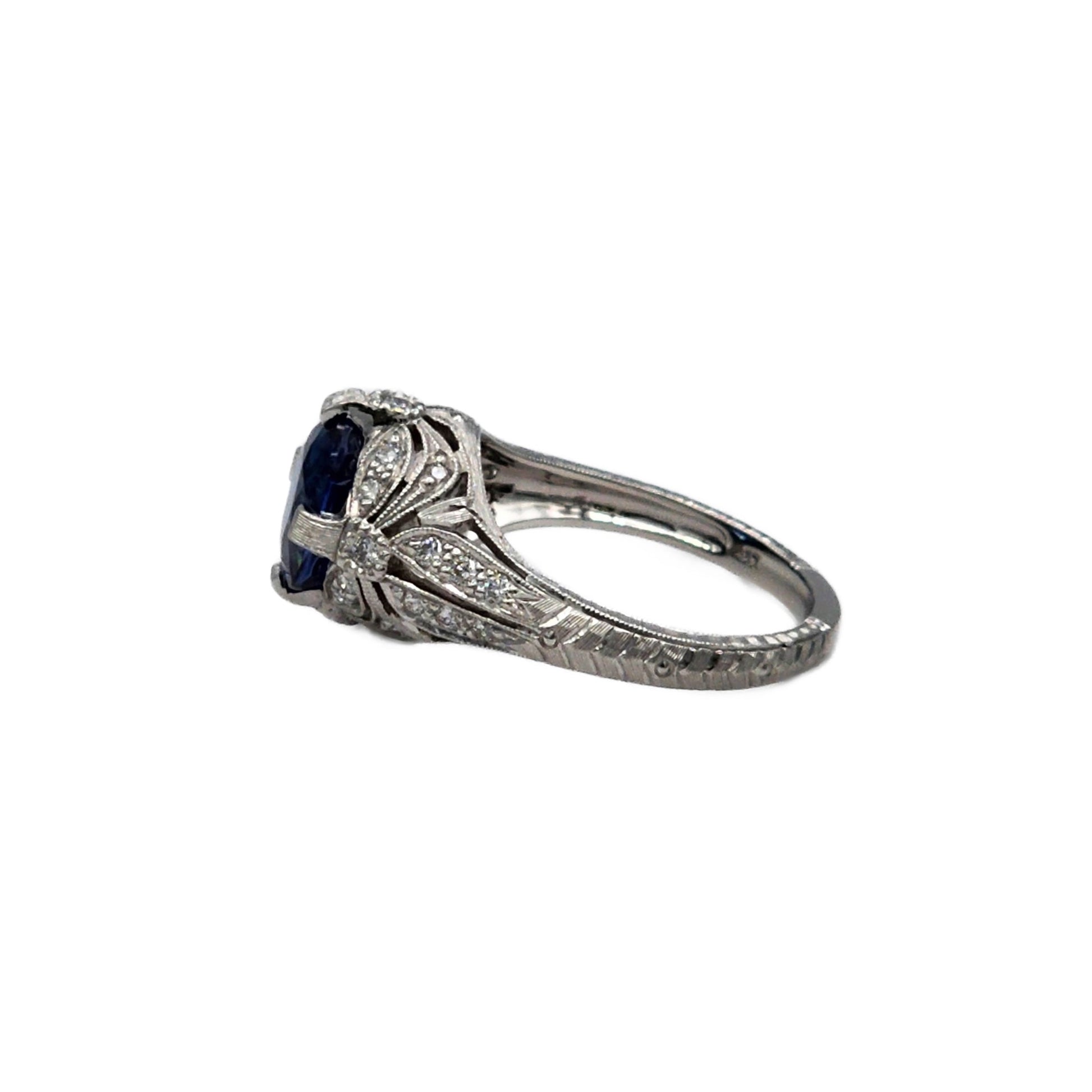 Sapphire and Diamond Platinum Ring by Whitehouse Brothers