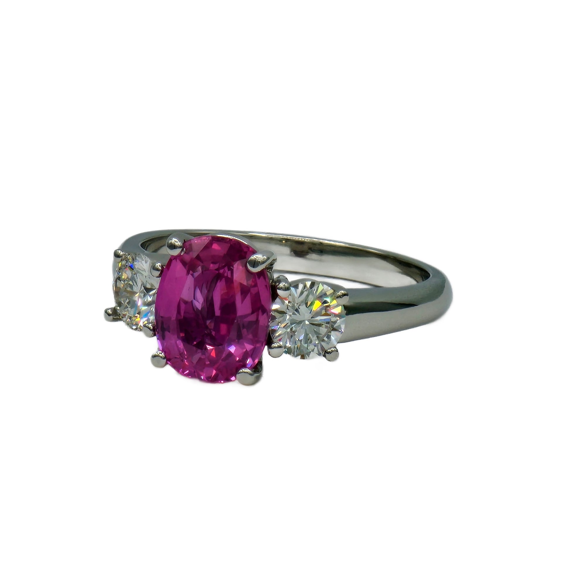 Platinum Handmade Oval Pink Sapphire and Diamond Ring