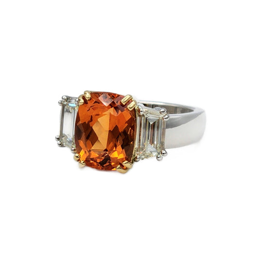 5.00 Carat Spessartite Garnet and 1.04 Ctw Diamond Ring in Platinum and 18K