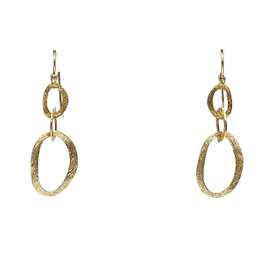 14K Yellow Gold Link Textured Earrings