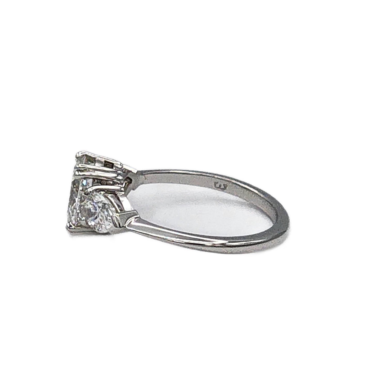 1.13 Carat G/SI1 Oval Cut Diamond with 2=0.80 Carat Pear Shape Diamonds Handmade in Platinum, GIA Report