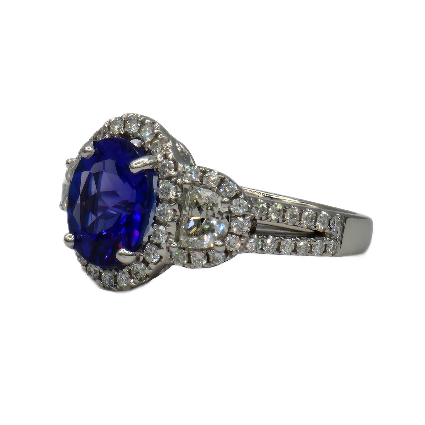 2.60 Oval Tanzanite and 64=1.04 Carat Diamond Ring in 18K White Gold