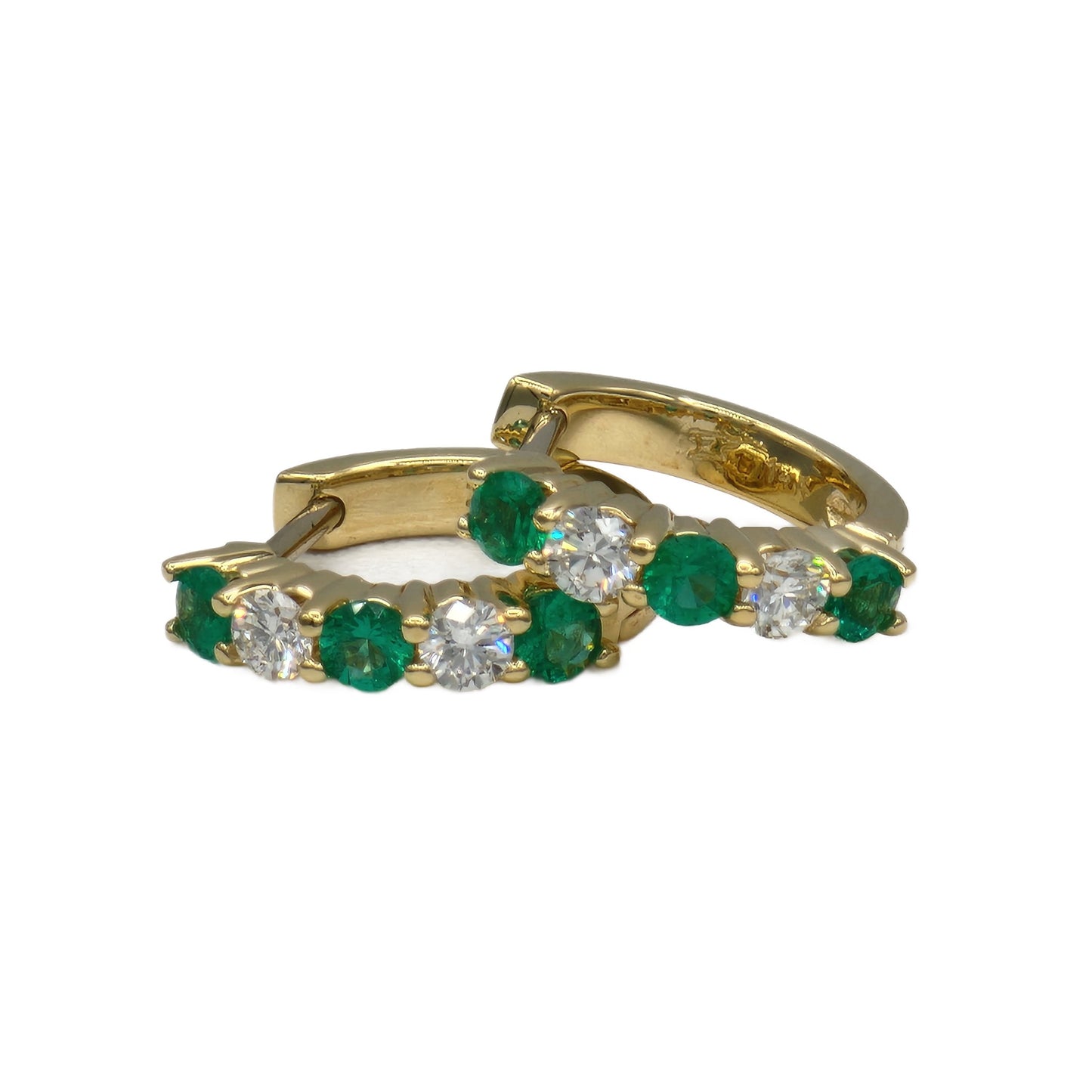 Ruby, Emerald, Sapphire, and Diamond Huggie Hoop Earrings in 14K