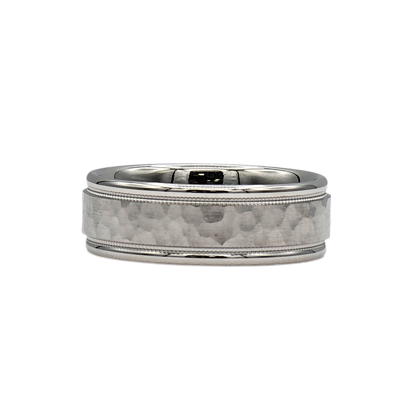 14K White Gold Hammered Style Comfort Fit Wedding Band