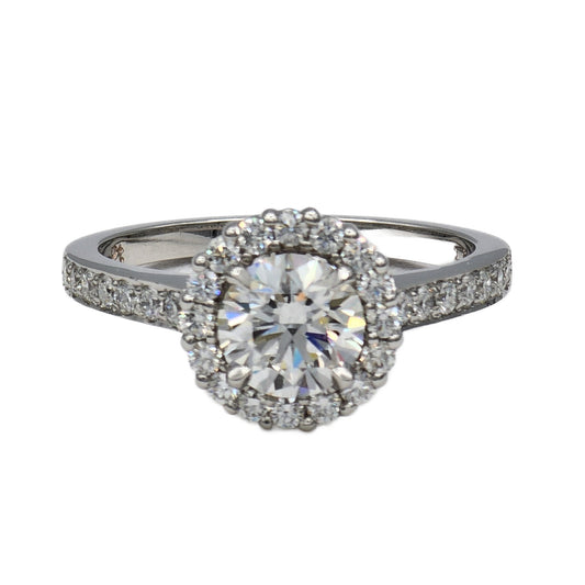 1.01 Carat G/VS2 Round Diamond Halo Ring in Platinum, GIA Report