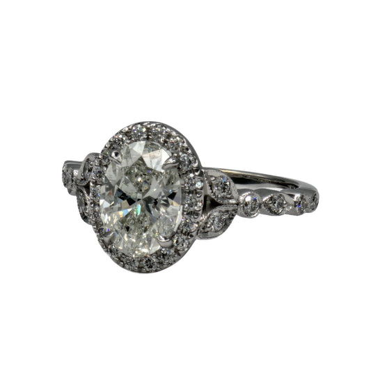 1.50 Carat I/SI2 Oval Diamond with 30=0.38Ctw Diamond Ring in 18K White Gold, GIA Report