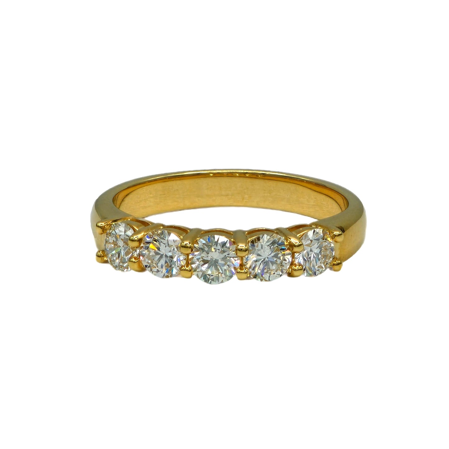 5=1.00 Carat Round Brilliant Shared Prong Set Band in 18K Yellow Gold