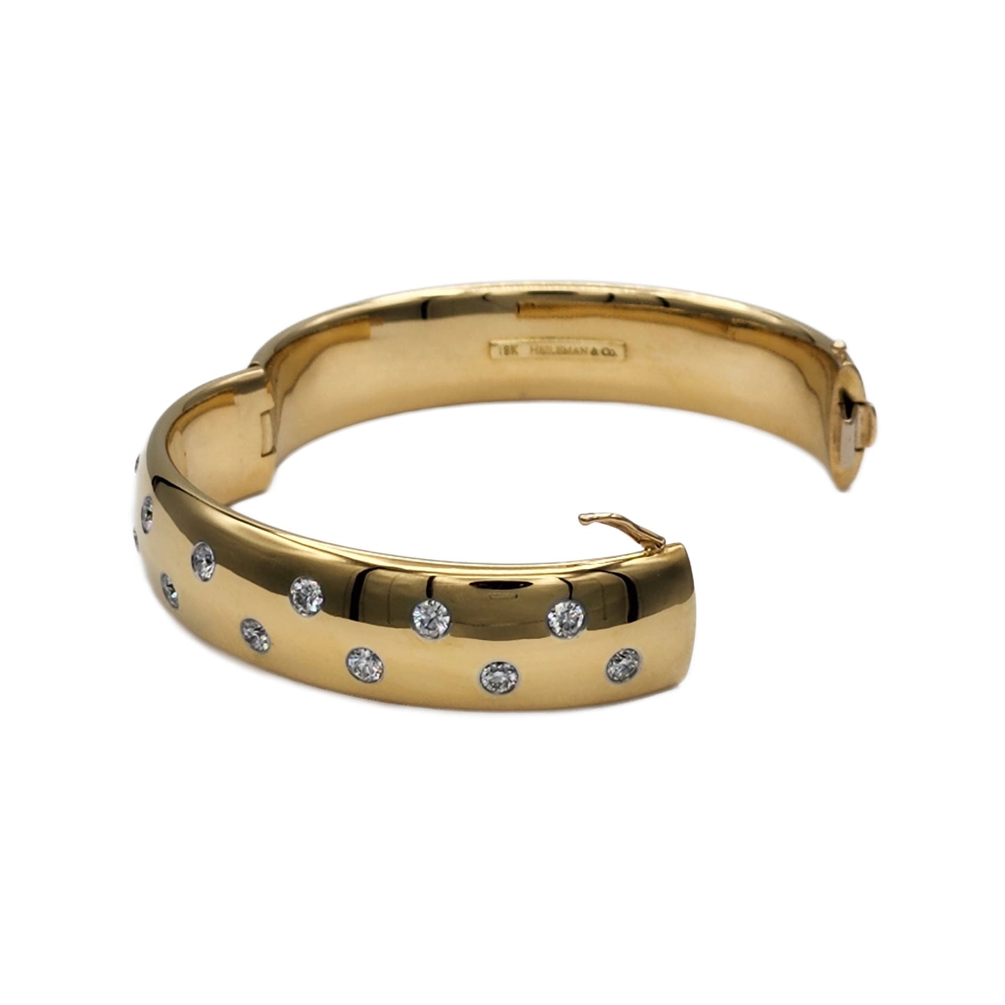 14=2.15 Carat Round Diamond Bangle Bracelet in 18K Yellow Gold and Platinum