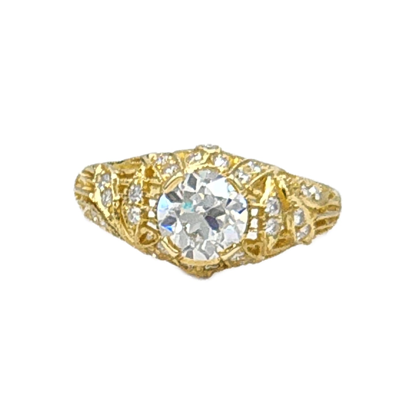1.20 Carat J/SI2 European Cut Diamond in 18K Yellow Gold by Whitehouse Brothers, GIA Report