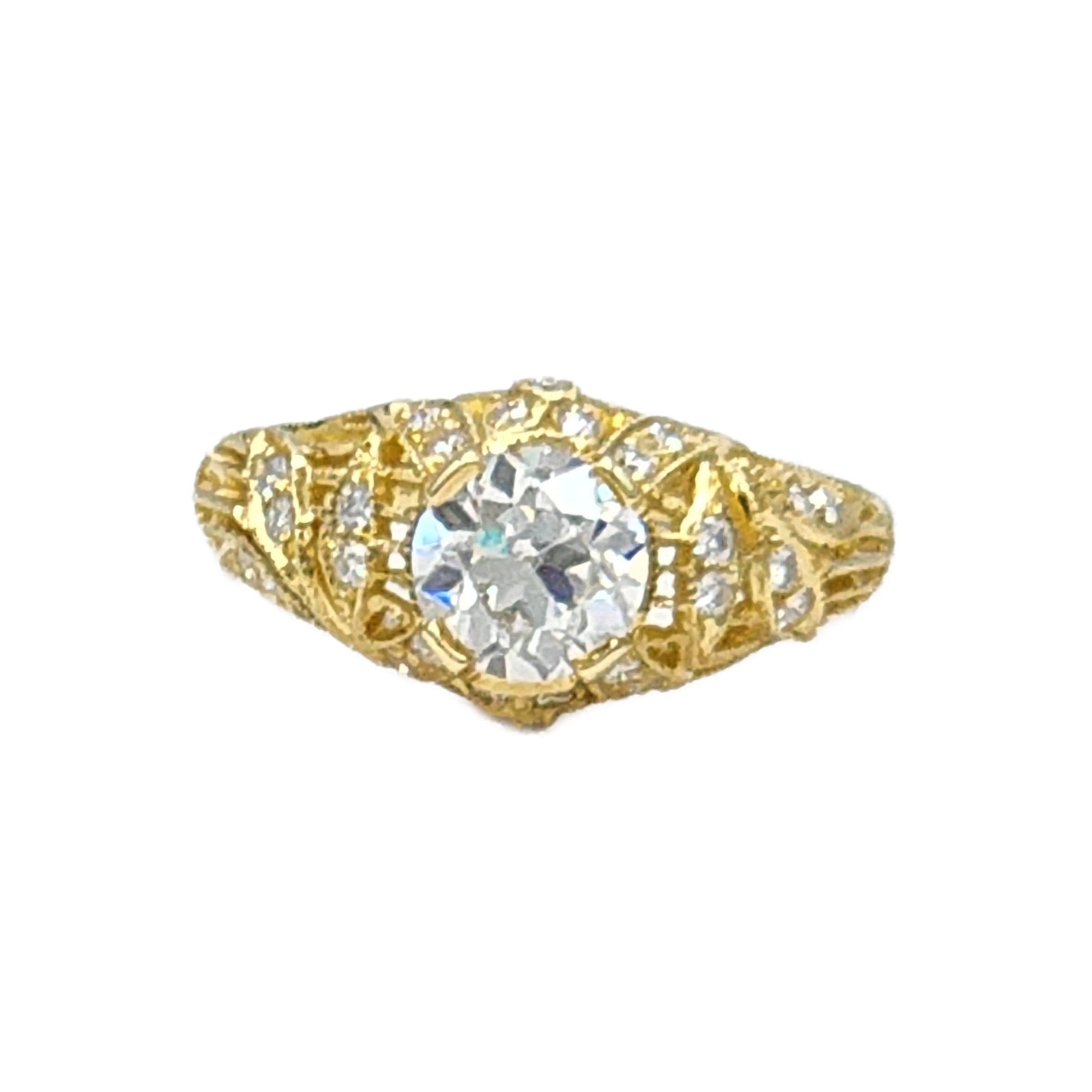 18K Yellow Gold 1.20 Carat European Cut Diamond Ring by Whitehouse Brothers