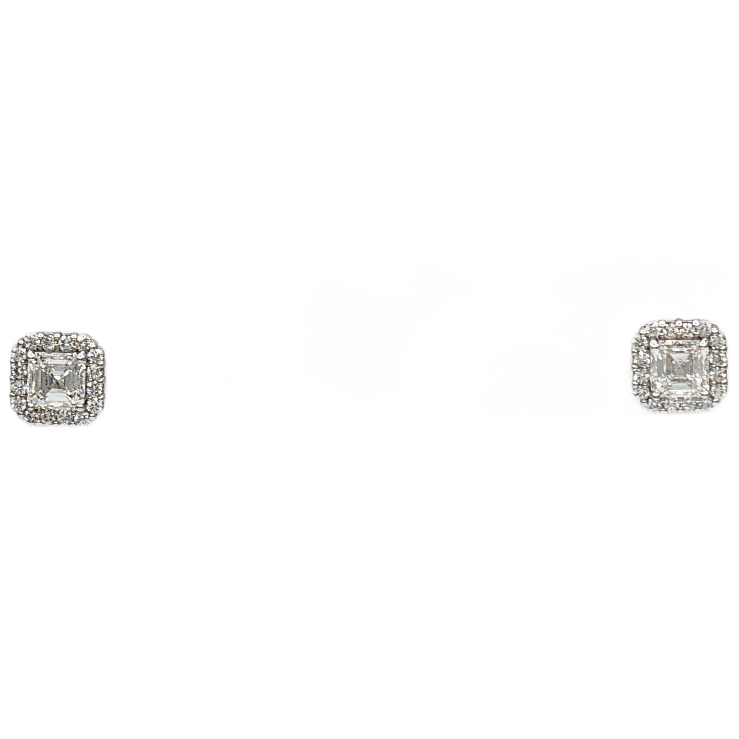 2=1.42 H/G Color, VVS1/IF Clarity Asscher Cut and 32=0.32 Diamond Stud Earrings in 18K White Gold, GIA Report