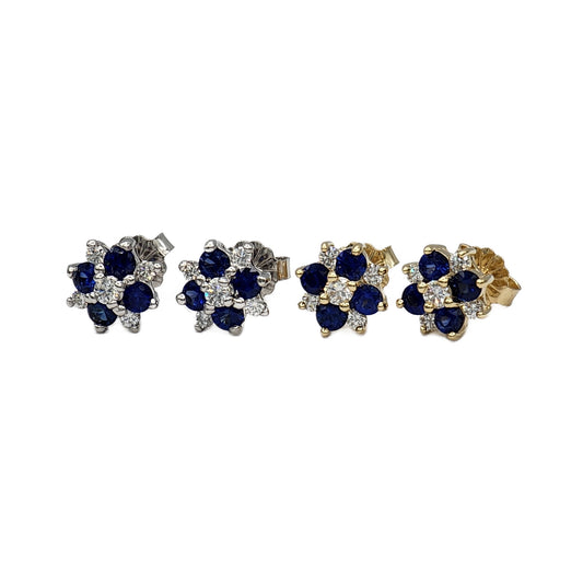 14K Sapphire and Diamond Cluster Earrings
