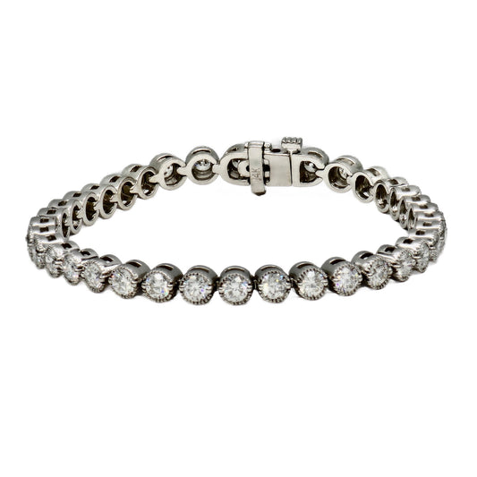 36=6.60 Carat Total Weight Bezel Set Tennis Bracelet in 14K White Gold