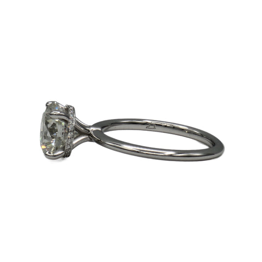 2.45 Carat J/SI2 Round Brilliant Cut Diamond with 24=0.10Ctw Hidden Halo Ring in 18K White Gold, GIA Report