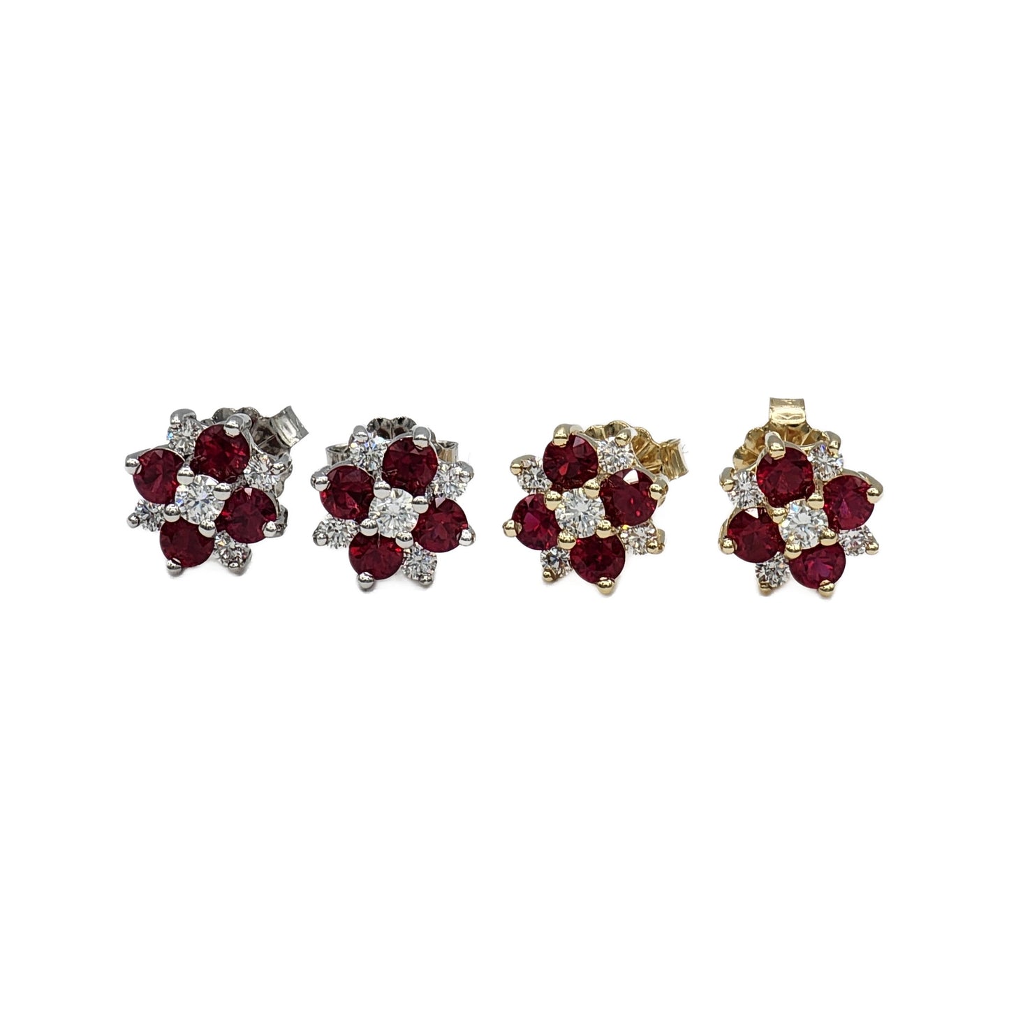 14K Ruby and Diamond Cluster Earrings