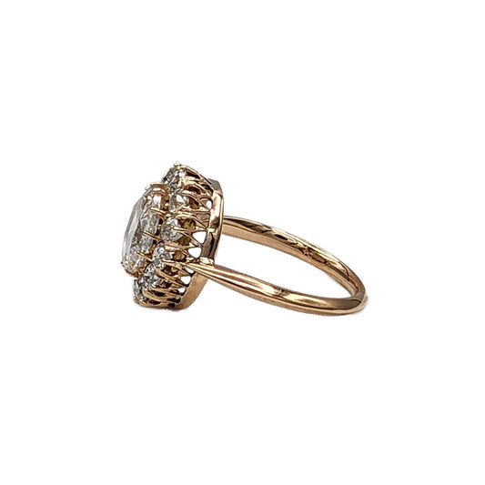 18K Oval Rose Cut Diamond Halo Ring