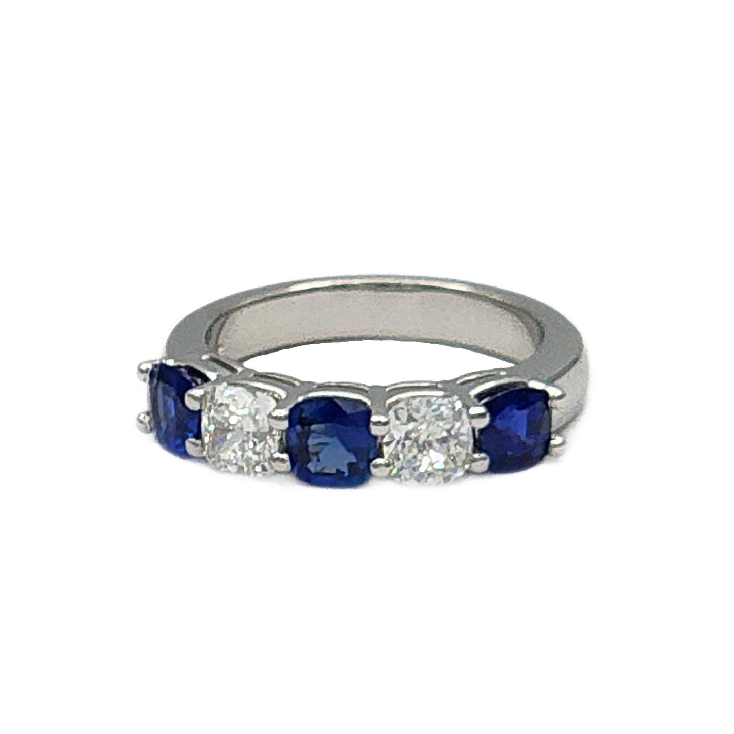 Platinum Cushion Cut Diamond and Sapphire Band