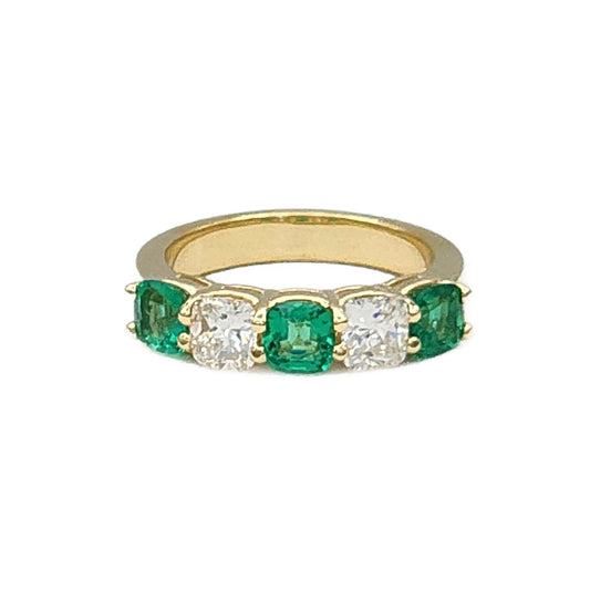 3=1.16 Carat Cushion Cut Emerald and 2=1.05 Carat Cushion Cut Diamond Band in 18K