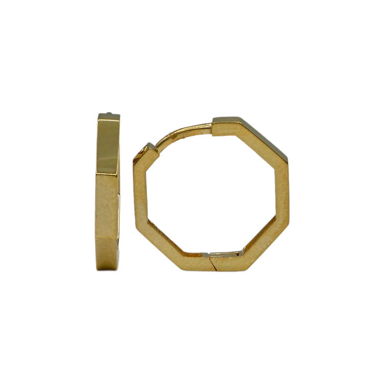 15mm Hexagon Huggie Hoop Earrings in 14K