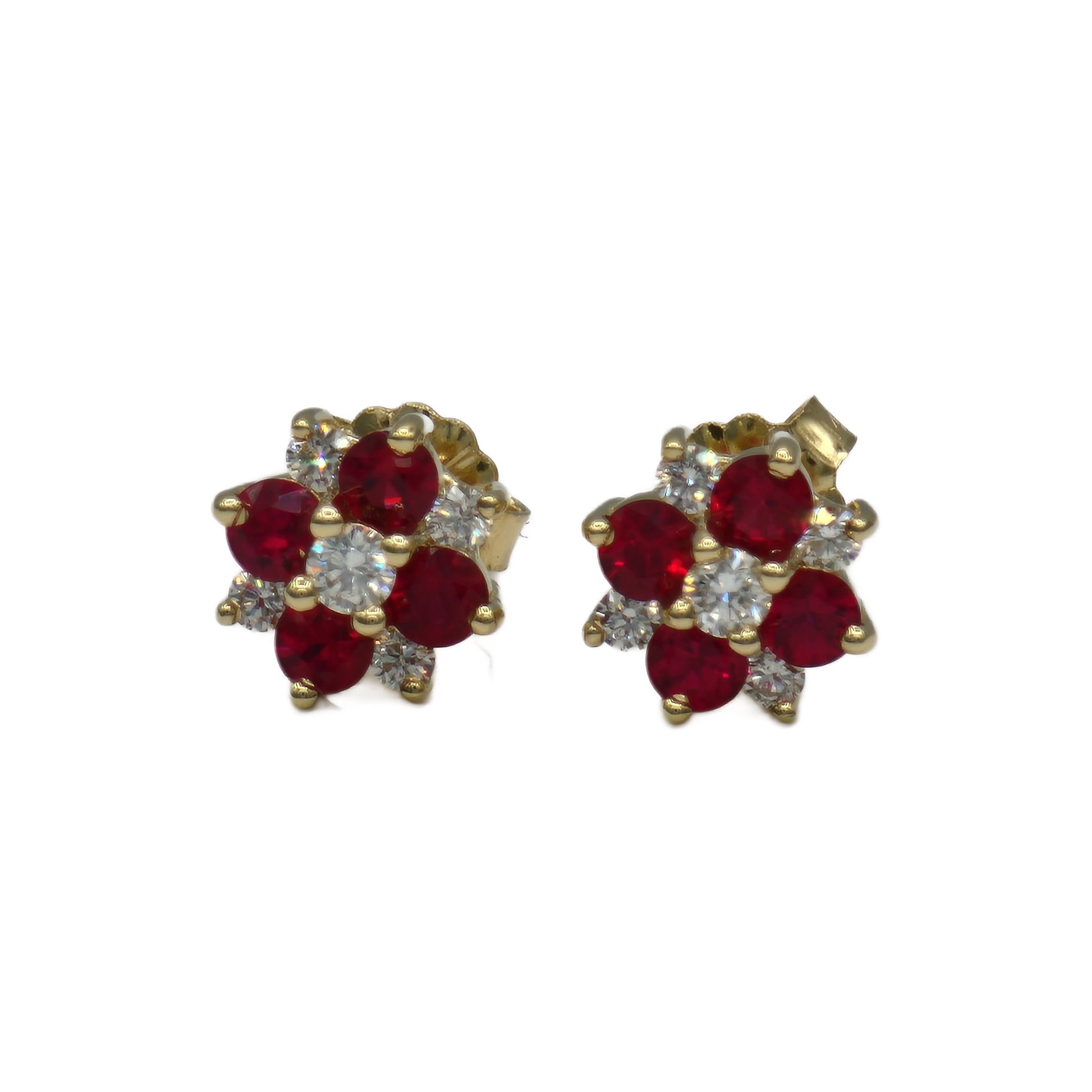 14K Ruby and Diamond Cluster Earrings