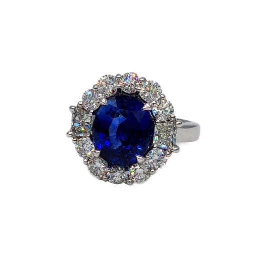 18K White Gold Oval Blue Sapphire and Diamond Ring