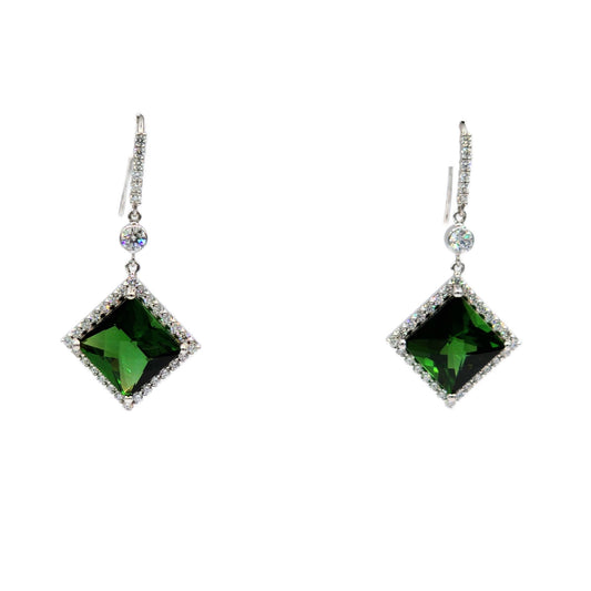 17.26 Carat Green Tourmaline and 1.89 Carat Diamond Earrings in 14K