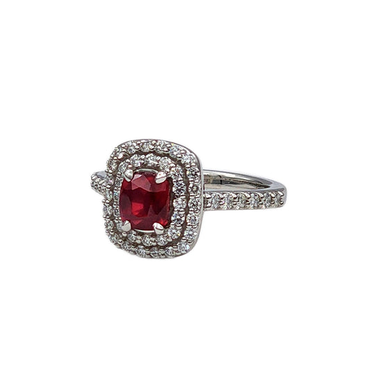 Platinum 1.53 Carat Unheated Cushion Cut Ruby Ring