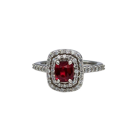 Platinum 1.53 Carat Unheated Cushion Cut Ruby Ring