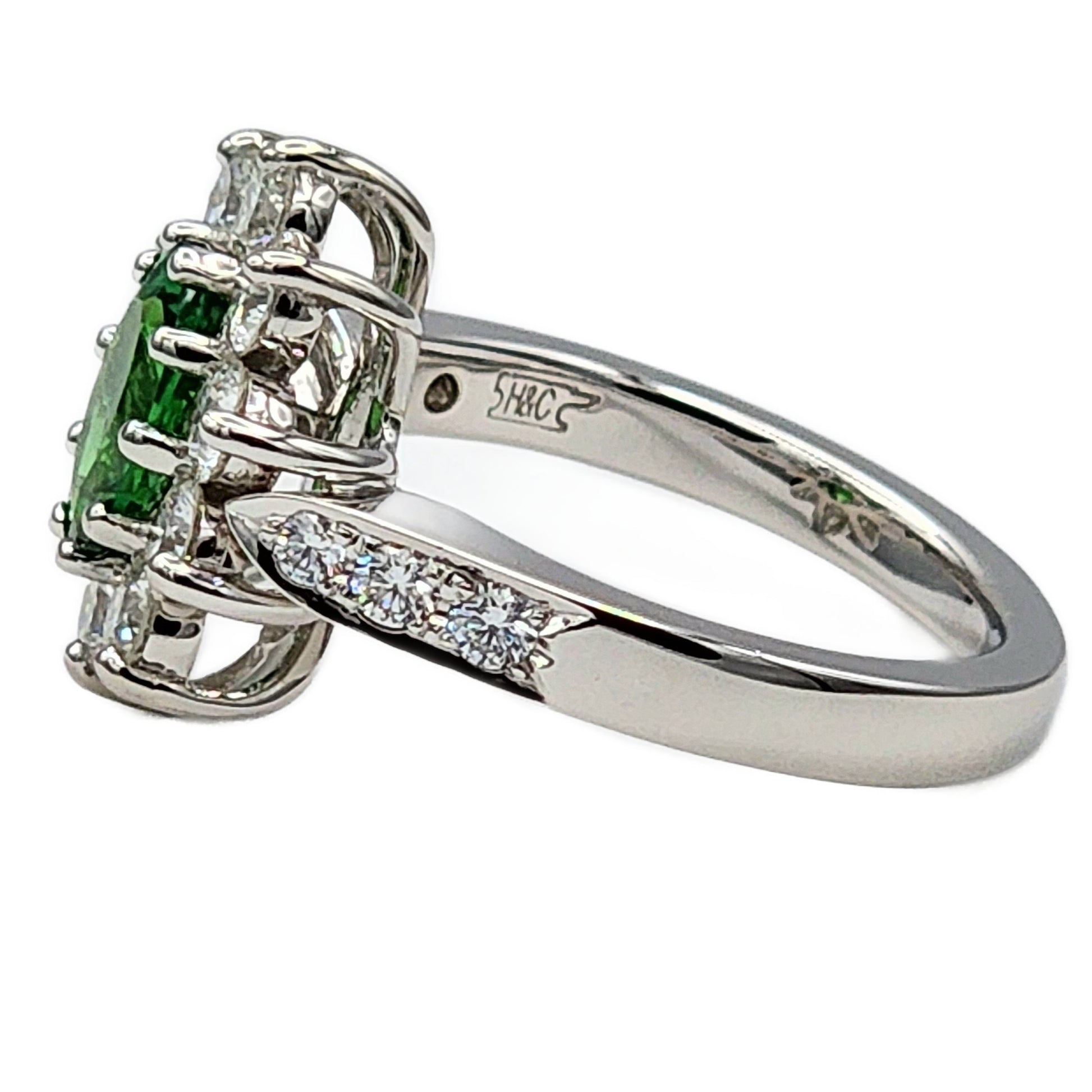 1.44 Carat Oval Tsavorite Garnet and 1.30 Carat Total Weight Diamond Ring in 18K White Gold